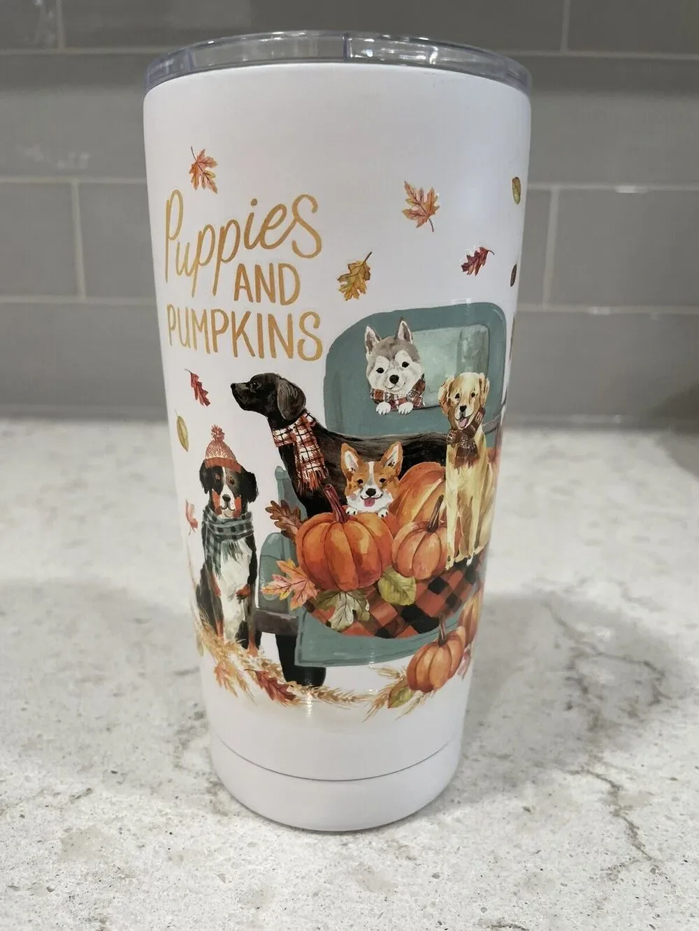 PUPPIES & PUMPKINS Fall Dogs Steel Tumbler Golden Retriever Corgi Husky Labrador